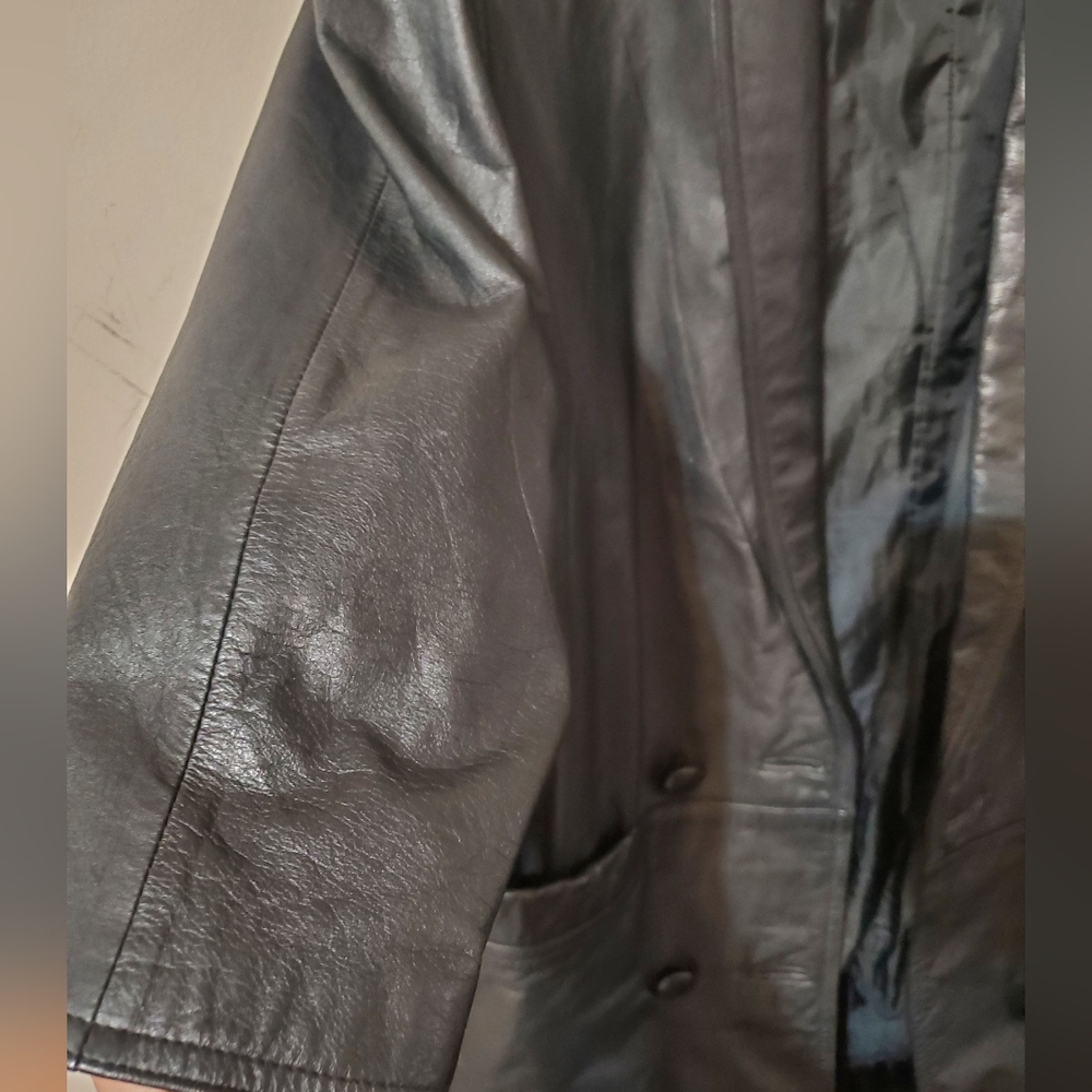 Y2k International Leather Collection Black Leather Trench Coat Size Small Petite - Picture 3 of 14